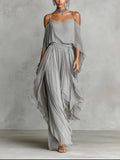 Isabela | Completo fluido grigio con top a spalline e pantaloni leggeri