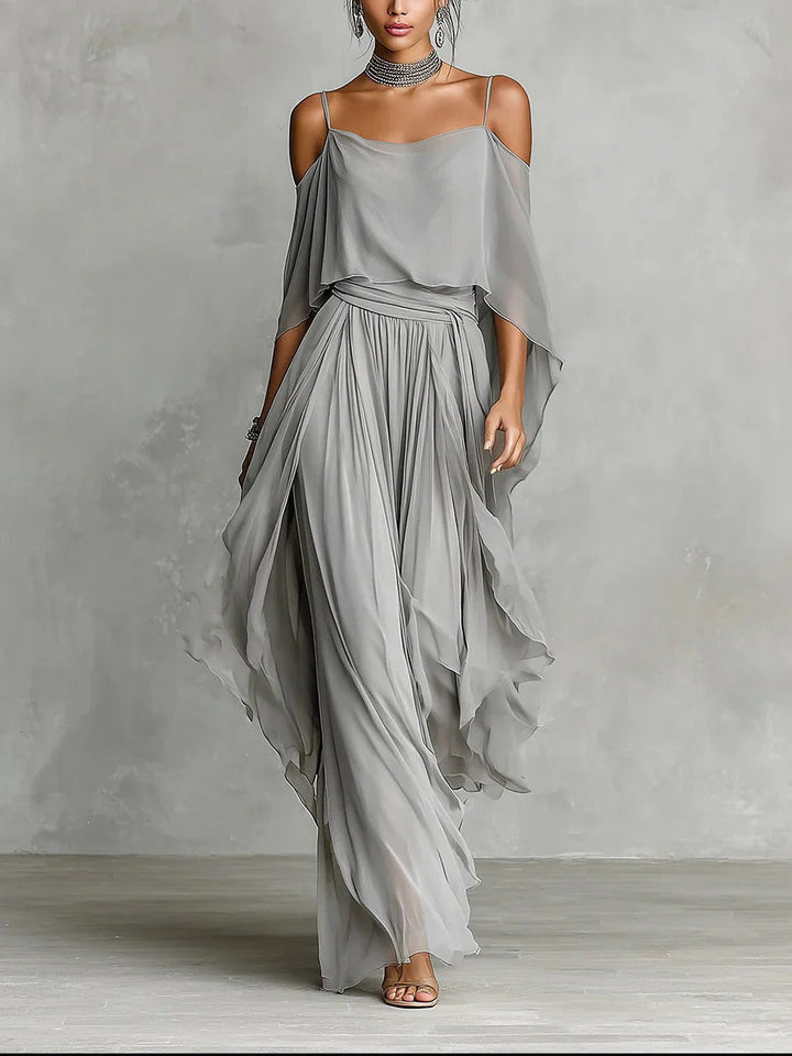 Isabela | Completo fluido grigio con top a spalline e pantaloni leggeri